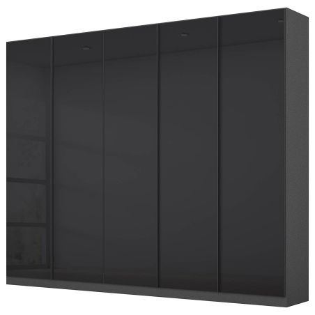 Armoire 5 portes 226 cm OBERON en décor verre brillant basalte avec accessoires intérieurs inclus