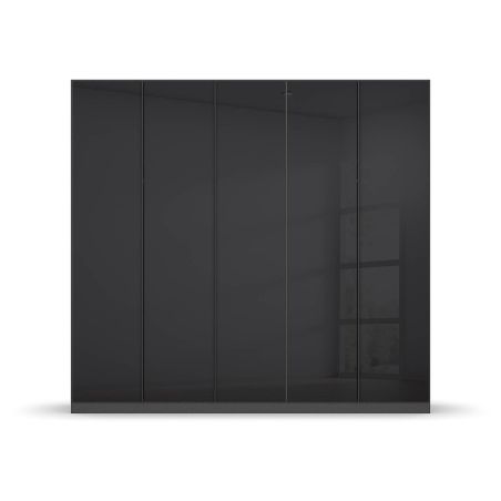 Armoire 5 portes 226 cm OBERON en décor verre brillant basalte avec accessoires intérieurs inclus