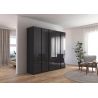Armoire 5 portes 226 cm OBERON en décor verre brillant basalte avec accessoires intérieurs inclus