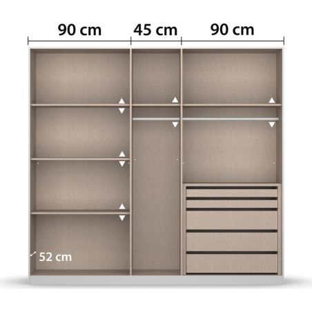 Armoire 5 portes 226 cm OBERON en décor verre brillant basalte avec accessoires intérieurs inclus