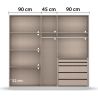 Armoire 5 portes 226 cm OBERON en décor verre brillant basalte avec accessoires intérieurs inclus