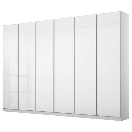 Armoire 6 portes 271 cm OBERON en décor verre brillant blanc avec accessoires intérieurs inclus