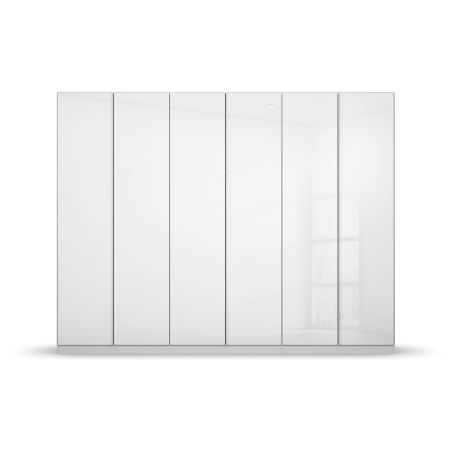 Armoire 6 portes 271 cm OBERON en décor verre brillant blanc avec accessoires intérieurs inclus
