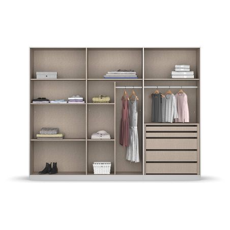 Armoire 6 portes 271 cm OBERON en décor verre brillant blanc avec accessoires intérieurs inclus