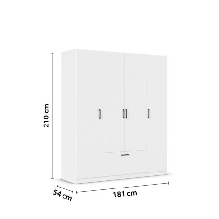 Armoire 181 cm BLISS avec 4 portes et 1 tiroir en décor blanc mat