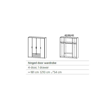 Armoire 181 cm BLISS avec 4 portes et 1 tiroir en décor blanc mat