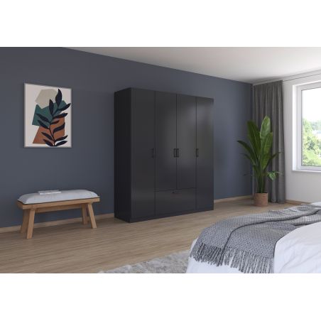 Armoire 181 cm BLISS avec 4 portes et 1 tiroir en décor gris métal mat