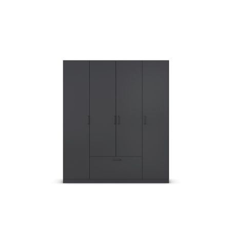 Armoire 181 cm BLISS avec 4 portes et 1 tiroir en décor gris métal mat