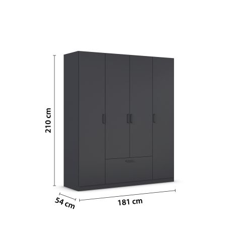 Armoire 181 cm BLISS avec 4 portes et 1 tiroir en décor gris métal mat