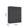 Armoire 181 cm BLISS avec 4 portes et 1 tiroir en décor gris métal mat