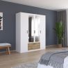 Armoire 181 cm BLISS avec 2 portes pleines, 2 portes miroirs et 1 tiroir en décor blanc mat et chêne artisan