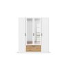 Armoire 181 cm BLISS avec 2 portes pleines, 2 portes miroirs et 1 tiroir en décor blanc mat et chêne artisan