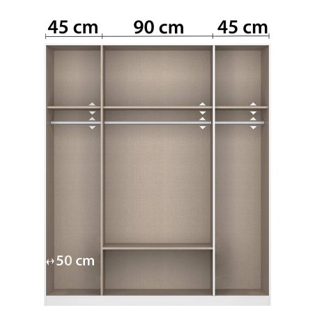 Armoire 181 cm BLISS avec 2 portes pleines, 2 portes miroirs et 1 tiroir en décor blanc mat et chêne artisan