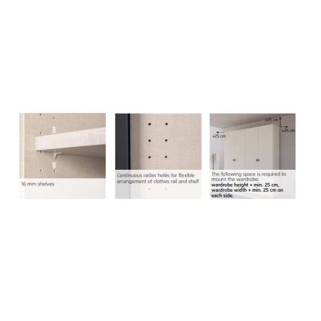 Armoire 181 cm BLISS avec 2 portes pleines, 2 portes miroirs et 1 tiroir en décor blanc mat et chêne artisan