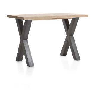 Metalox, table de bar 130 x 90 cm (hauteur: 92 cm) - bords effet tronc d'arbre - pieds X en métal - Henders and Hazel