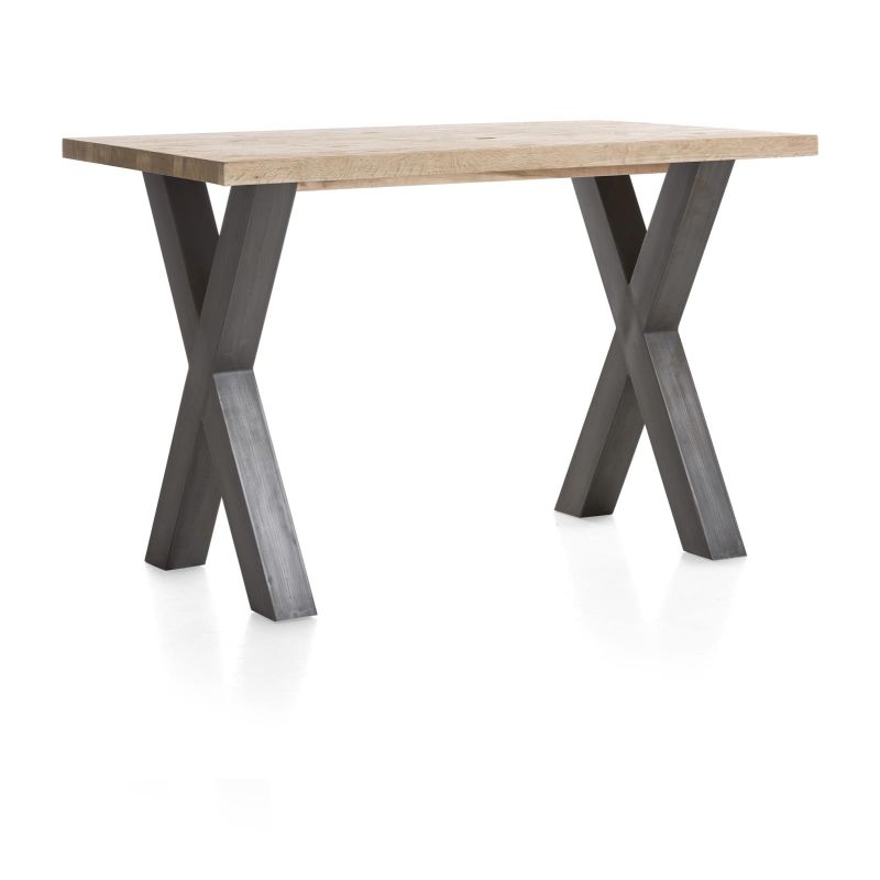 Metalox, table de bar 130 x 90 cm (hauteur: 92 cm) - bords effet tronc d'arbre - pieds X en métal - Henders and Hazel