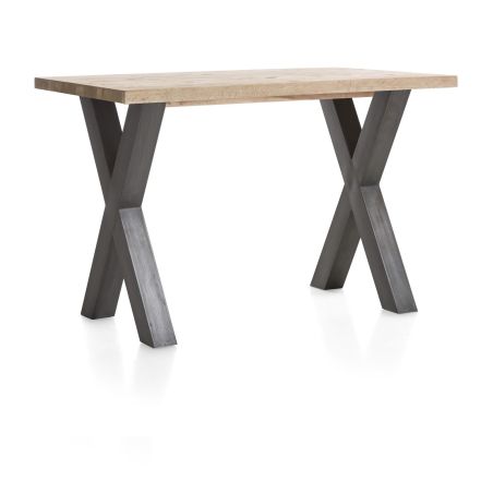 Metalox, table de bar 130 x 90 cm (hauteur: 92 cm) - bords effet tronc d'arbre - pieds X en métal - Henders and Hazel