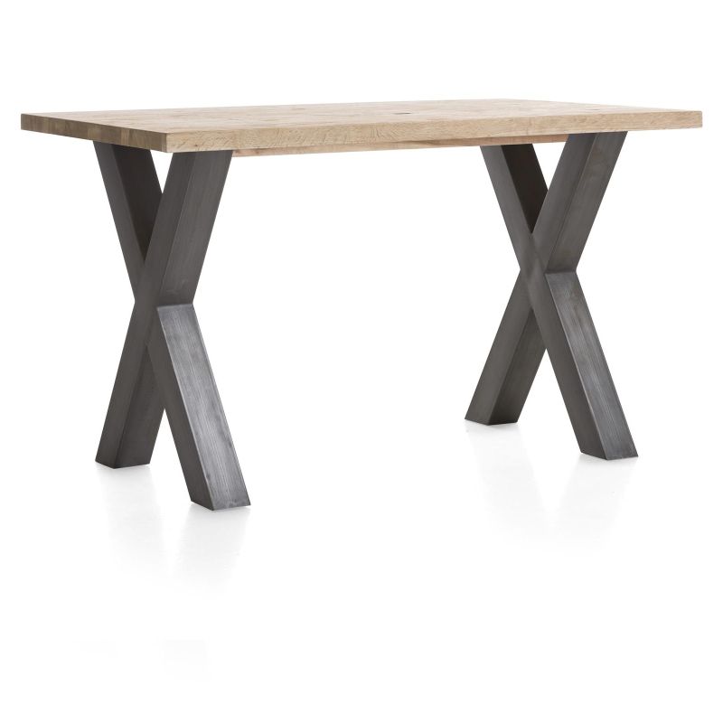 Metalox, table de bar 160 x 90 cm (hauteur: 92 cm) - bords effet tronc d'arbre - pieds X en métal - Henders and Hazel