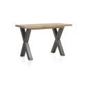 Metalox, table de bar à rallonge 140 (+ 50) x 90 cm (hauteur: 92 cm) - bords effet tronc d'arbre - pieds X en métal - Henders an