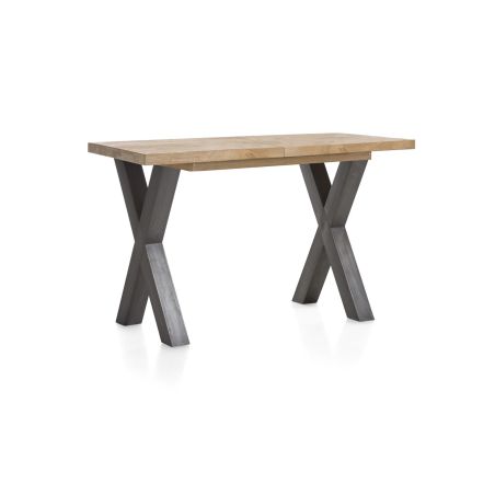 Metalox, table de bar à rallonge 140 (+ 50) x 90 cm (hauteur: 92 cm) - bords effet tronc d'arbre - pieds X en métal - Henders an