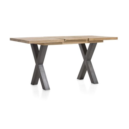 Metalox, table de bar à rallonge 140 (+ 50) x 90 cm (hauteur: 92 cm) - bords effet tronc d'arbre - pieds X en métal - Henders an