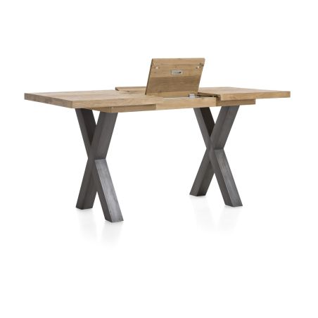 Metalox, table de bar à rallonge 140 (+ 50) x 90 cm (hauteur: 92 cm) - bords effet tronc d'arbre - pieds X en métal - Henders an