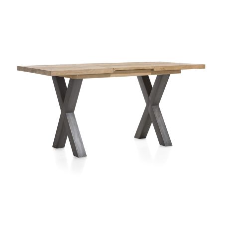 Metalox, table de bar à rallonge 140 (+ 50) x 90 cm (hauteur: 92 cm) - bords effet tronc d'arbre - pieds X en métal - Henders an