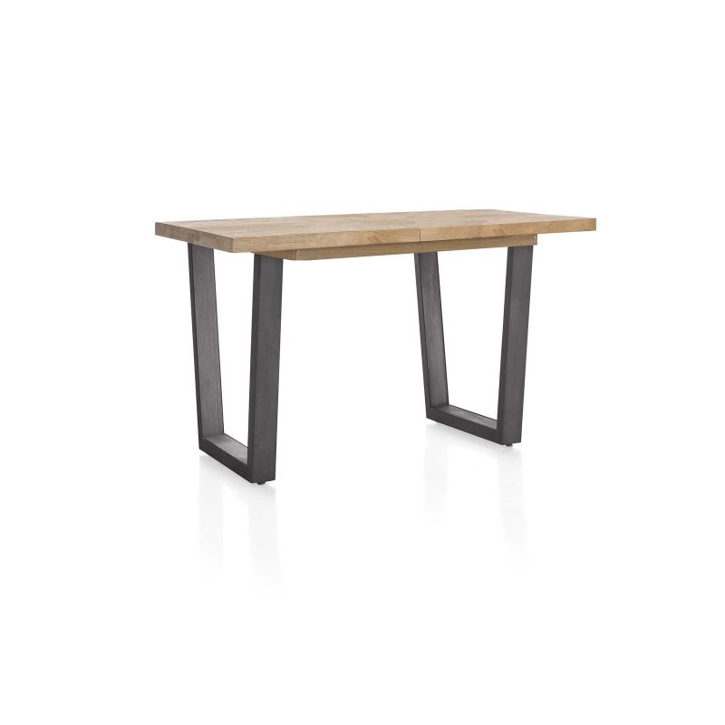 Metalox, table de bar à rallonge 140 (+ 50) x 90 cm (hauteur: 92 cm) - bords effet tronc d'arbre - pieds V en métal