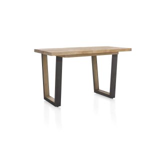 Metalox, table de bar à rallonge 140 (+ 50) x 90 cm (hauteur: 92 cm) - bords effet tronc d'arbre - pieds V en métal et bois