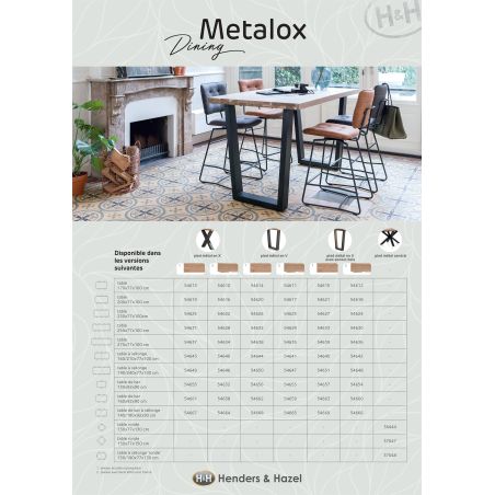 Metalox, table de bar à rallonge 140 (+ 50) x 90 cm (hauteur: 92 cm) - plateau droit - pieds V en métal et bois