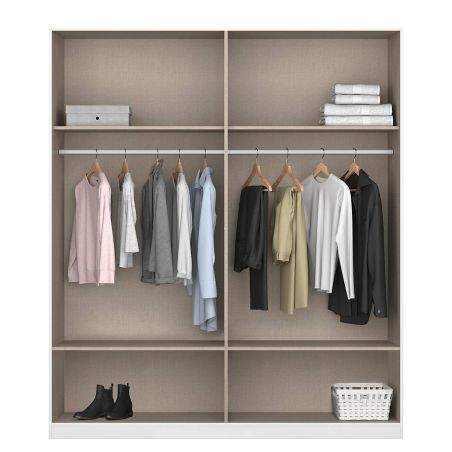 Armoire 181 cm BLISS avec 2 portes pleines, 2 portes miroirs et 2 tiroirs en décor blanc mat