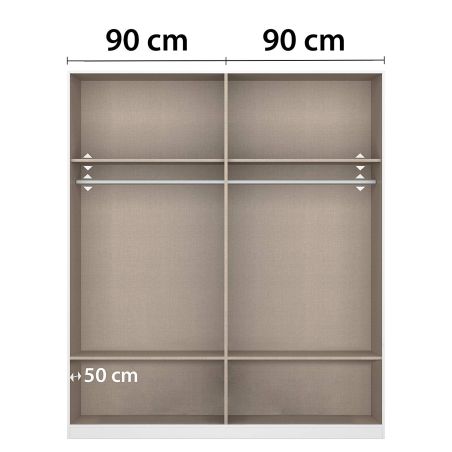 Armoire 181 cm BLISS avec 2 portes pleines, 2 portes miroirs et 2 tiroirs en décor blanc mat