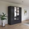 Armoire 181 cm BLISS avec 2 portes pleines, 2 portes miroirs et 2 tiroirs en décor gris metal mat