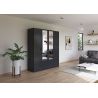 Armoire 181 cm BLISS avec 2 portes pleines, 2 portes miroirs et 2 tiroirs en décor gris metal mat