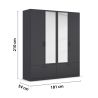 Armoire 181 cm BLISS avec 2 portes pleines, 2 portes miroirs et 2 tiroirs en décor gris metal mat