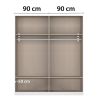 Armoire 181 cm BLISS avec 2 portes pleines, 2 portes miroirs et 2 tiroirs en décor gris metal mat