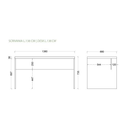 Bureau droit 138 cm AURELIA en blanc brillant et décor chêne cadiz