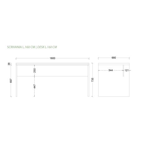 Bureau droit 160 cm AURELIA en blanc brillant et décor chêne cadiz