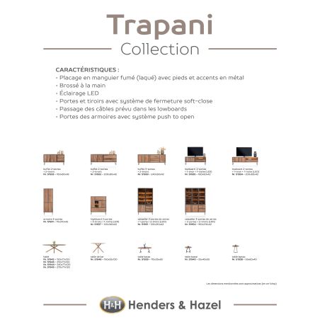 Trapani, vaisselier 120 cm - 2-portes verres + 1-porte + 2-tiroirs (+ LED) - Henders and Hazel