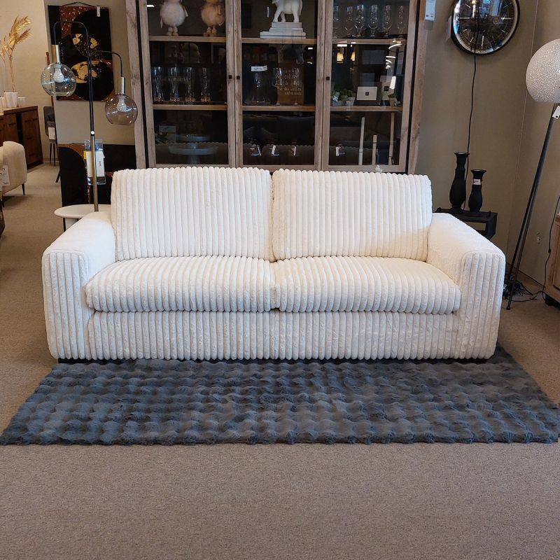 Canapé 2,5 places fixes DIMITRI 224 cm en tissu velours côtelé crème