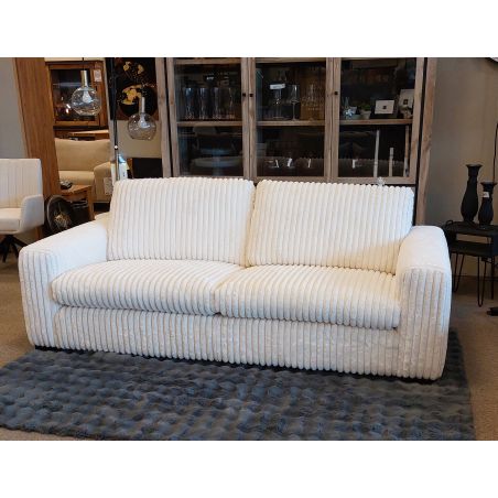 Canapé 2,5 places fixes DIMITRI 224 cm en tissu velours côtelé crème