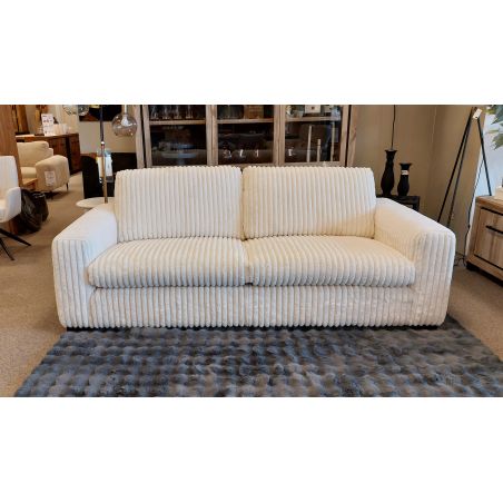 Canapé 2,5 places fixes DIMITRI 224 cm en tissu velours côtelé crème