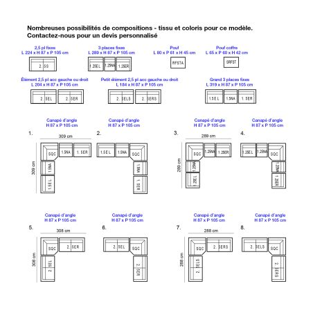 Canapé 2,5 places fixes DIMITRI 224 cm en tissu velours côtelé crème