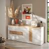 Buffet 4 portes 210 cm CRONOS BLANC CADIZ avec décor partiel cadiz en facade et LED inclus