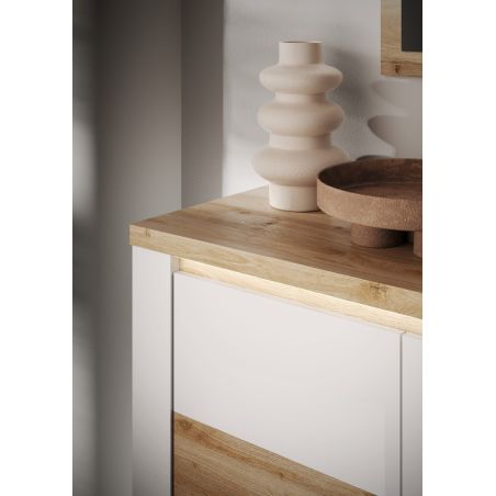 Buffet 4 portes 210 cm CRONOS BLANC CADIZ avec décor partiel cadiz en facade et LED inclus