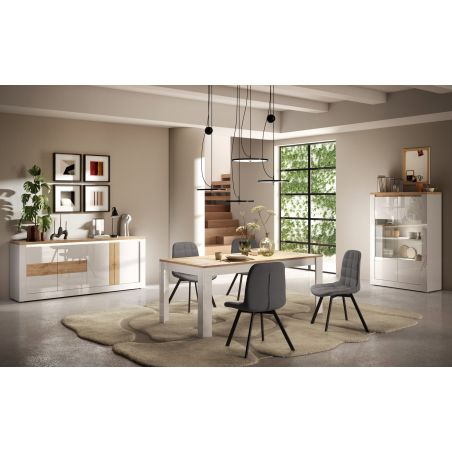 Buffet 4 portes 210 cm CRONOS BLANC CADIZ avec décor partiel cadiz en facade et LED inclus