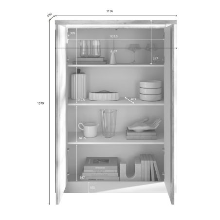 Buffet haut 2 portes CRONOS BLANC CADIZ avec décor partiel cadiz en facade et LED inclus