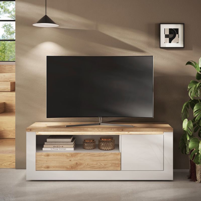 Meuble TV 156 cm CRONOS BLANC CADIZ V2 avec LED inclus