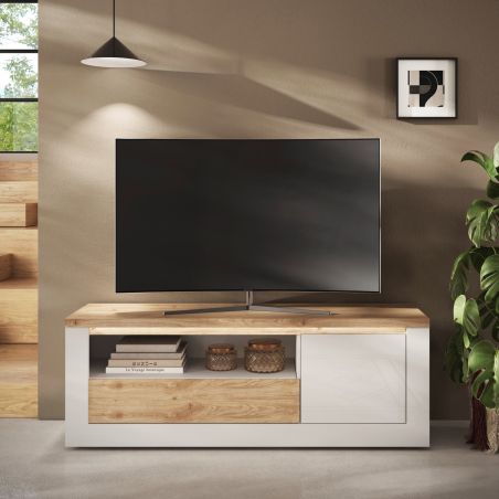 Meuble TV 156 cm CRONOS BLANC CADIZ V2 avec LED inclus