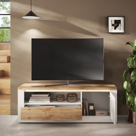 Meuble TV 156 cm CRONOS BLANC CADIZ V2 avec LED inclus